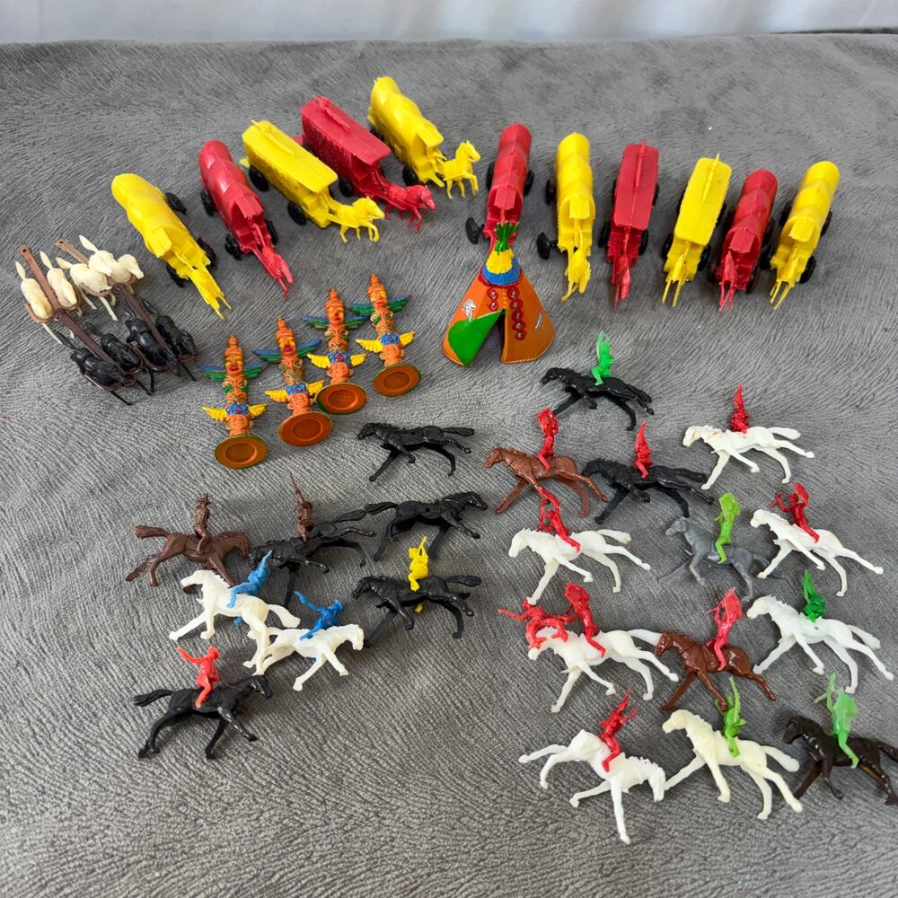 Mixed Lot Mini Toys Plastic Western Lot Cowboy Indian Play Set 1960s? Hong Kong